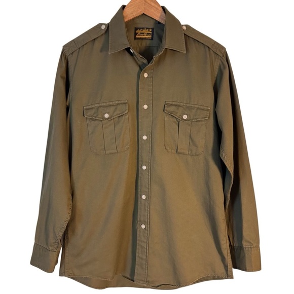 Vintage Eddie Bauer USA Made Military Green Utility Shirt M Long Sleeve Cotton - Picture 4 of 11